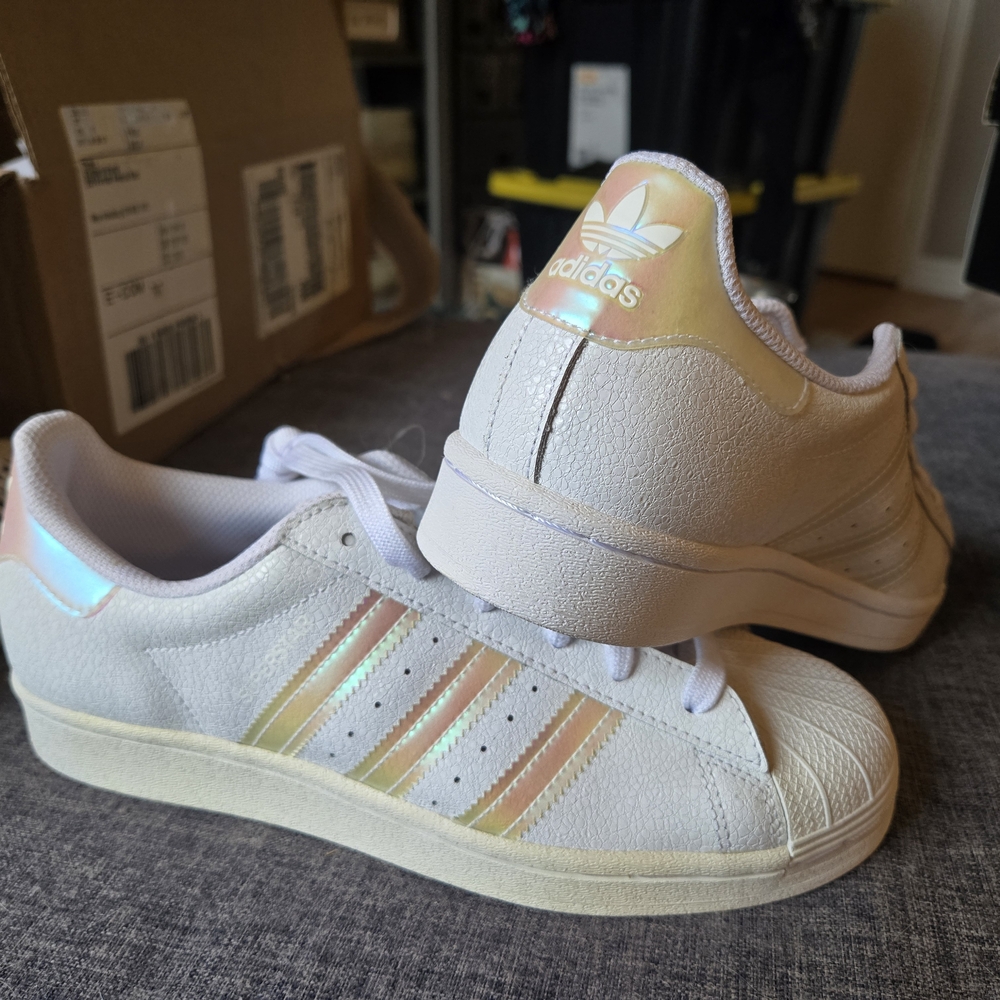 Adidas White Sneakers with Iridescent Stripes